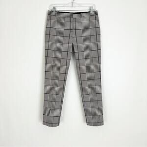 Theory Houndstooth Plaid Checked Trecca Trousers in Black and Ivory | US 4